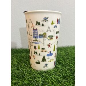 Opalhouse‎ Christmas Holiday Winter Scene Porcelain Coffee Cup Mug W/ Lid